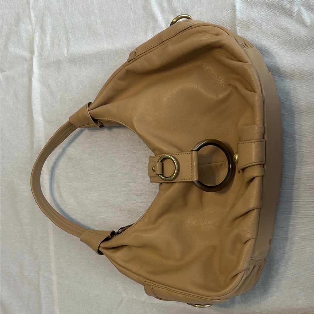 Chic Beige Hobo Bag with Gold Accents